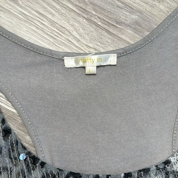 Matty M silver sequence, scoop neck tank top |size large | 1589 WA - Picture 2 of 8